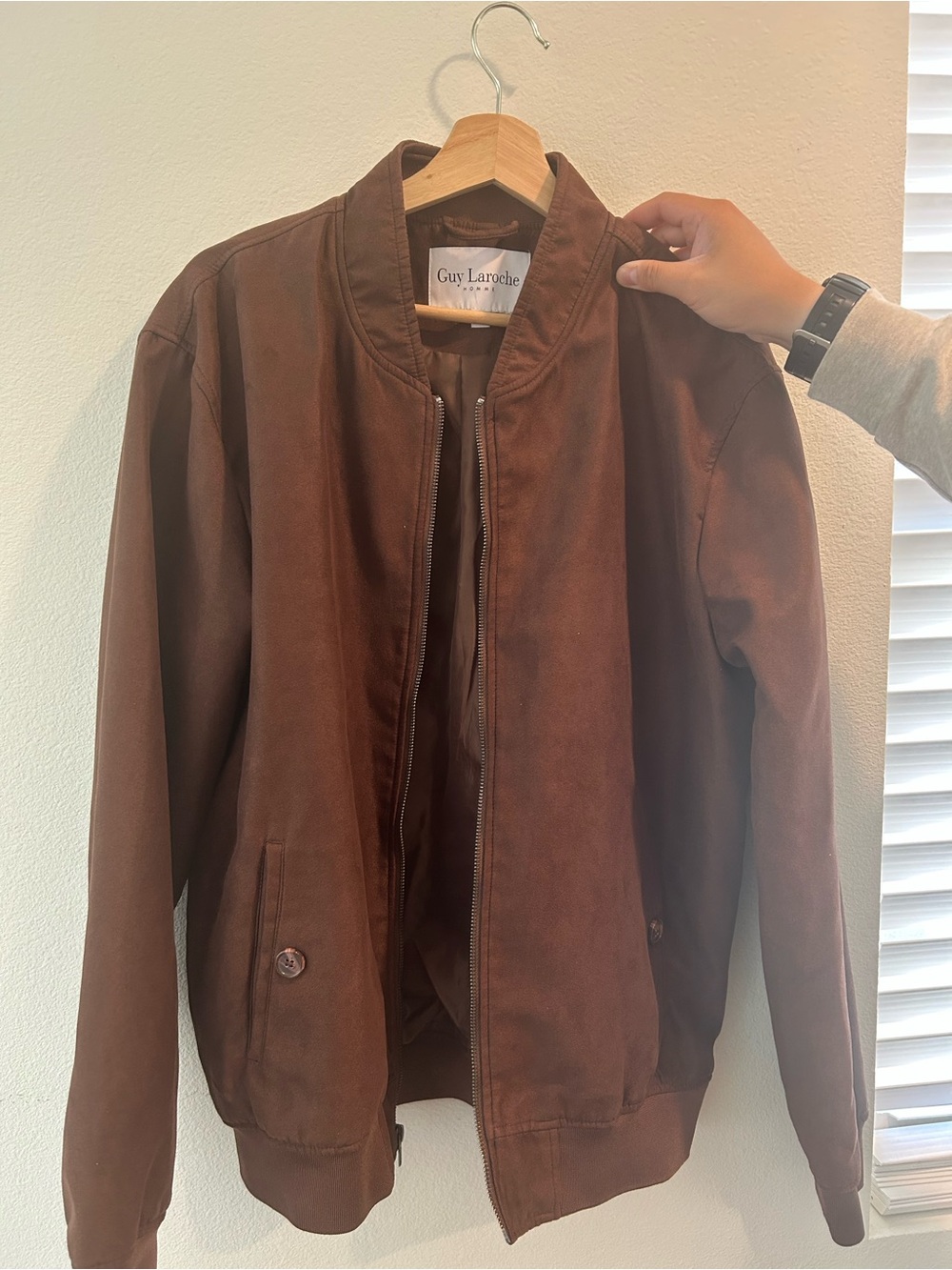 Guy Laroche Chestnut Brown Suede Bomber Jacket